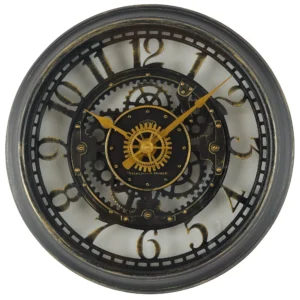 Dehliamart Indoor Round Bronze Cutout Gear Industrial Analog Wall Clock